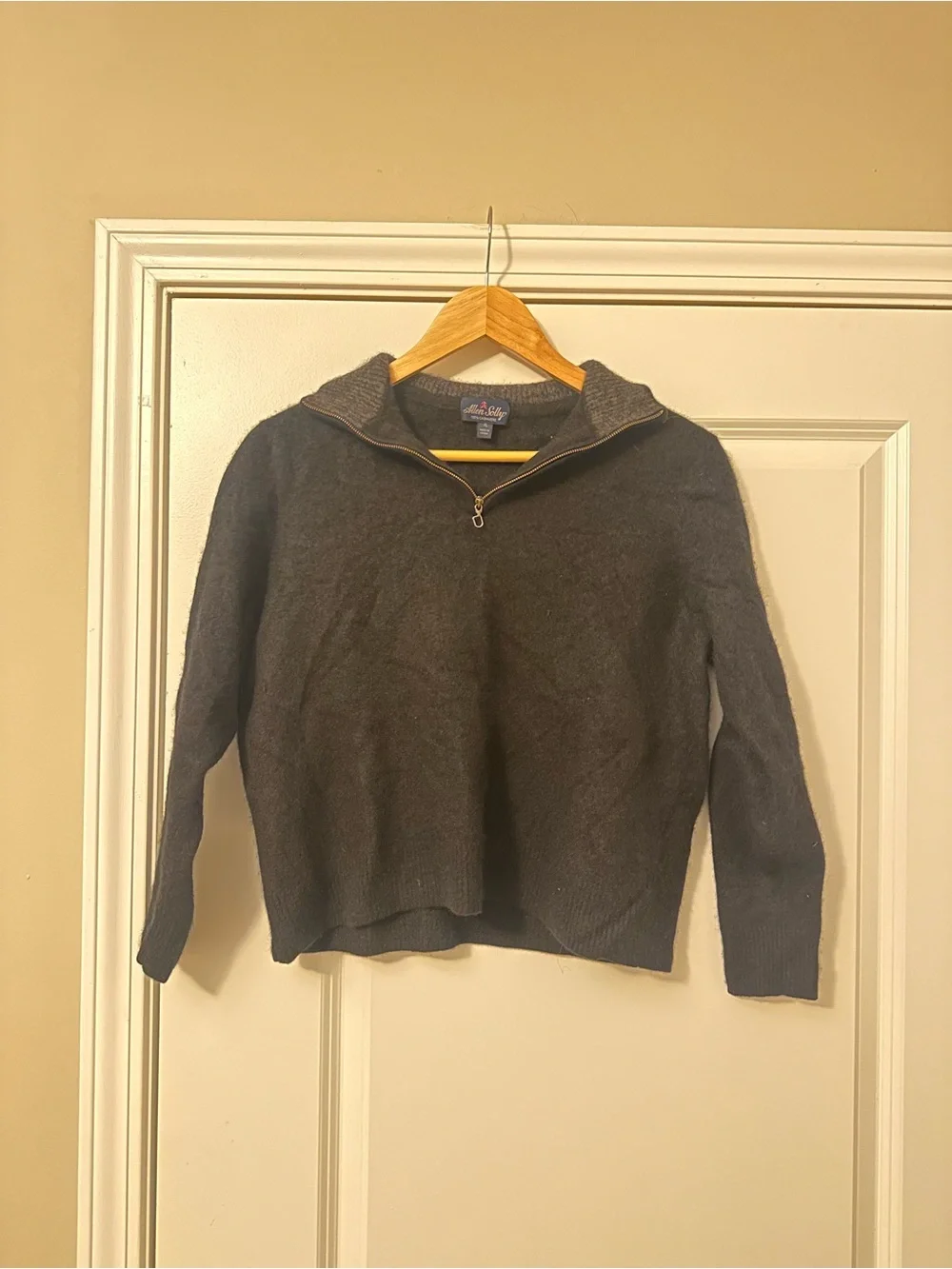 Allen Solly Kids Black Zip-Neck Sweater with Gray Contrast Collar